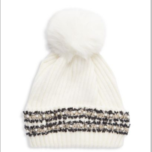 glamourPuss Accessories - NWT GlamourPuss NYC Faux Fur Beaded Beanie